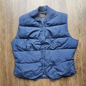 Vintage Eddie Bauer Puffer Vest Mens S Blue Goose Down Quilted Zip Up Pockets